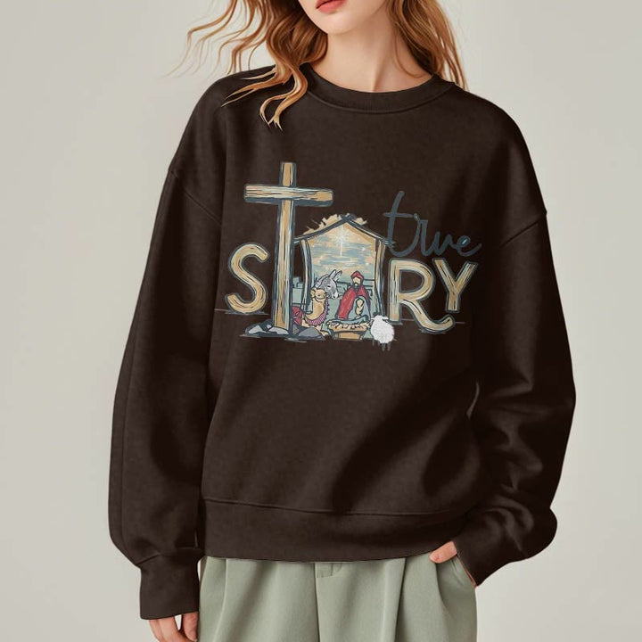 Christianartworkshop Modernes Sweatshirt mit Weihnachtsmotiv (wahre Geschichte) aus Polyester, gefüttert mit Fleece - Braun - 2XL - image 18