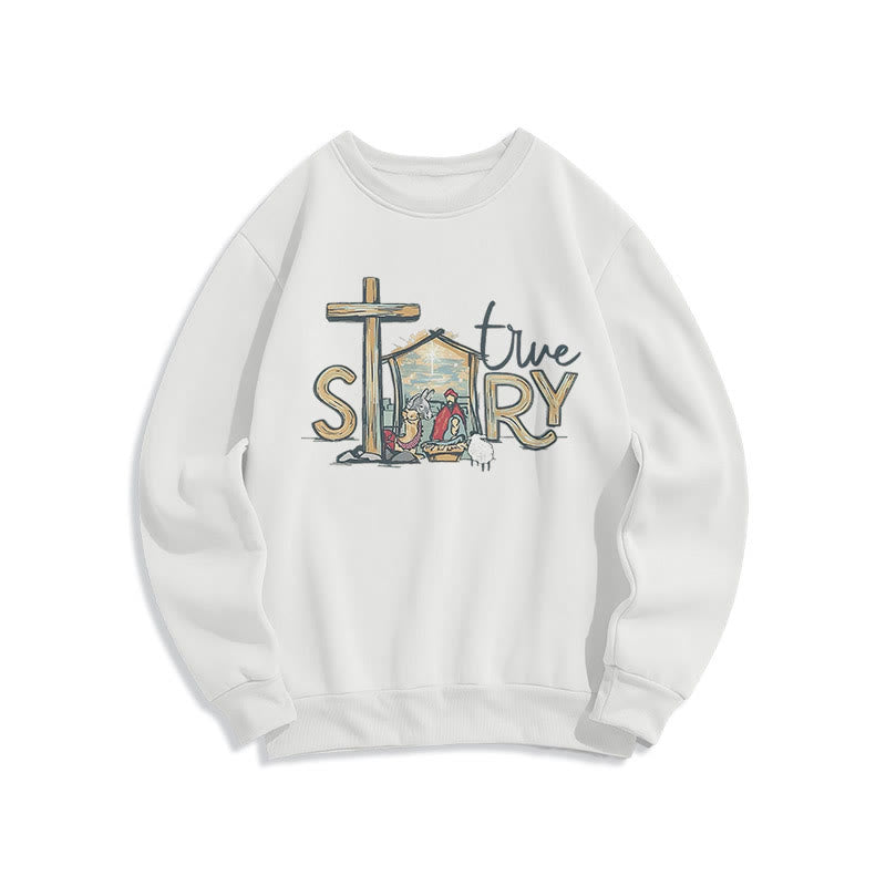 Christianartworkshop Modernes Sweatshirt mit Weihnachtsmotiv (wahre Geschichte) aus Polyester, gefüttert mit Fleece - Weiß - 2XL - image 0