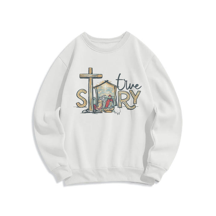 Christianartworkshop Modernes Sweatshirt mit Weihnachtsmotiv (wahre Geschichte) aus Polyester, gefüttert mit Fleece - Weiß - 2XL - image 0