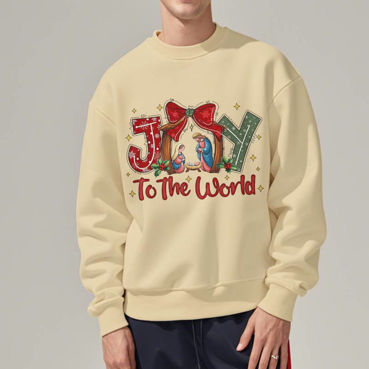 Christianartworkshop Farbiger Stil „Joy To The World“-Krippenszene, Polyester-Sweatshirt mit Fleecefutter