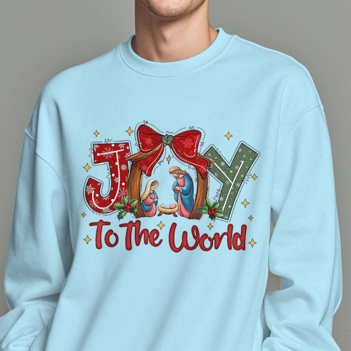 Christianartworkshop Farbiger Stil „Joy To The World“-Krippenszene, Polyester-Sweatshirt mit Fleecefutter