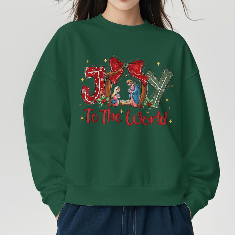 Christianartworkshop Farbiger Stil „Joy To The World“-Krippenszene, Polyester-Sweatshirt mit Fleecefutter