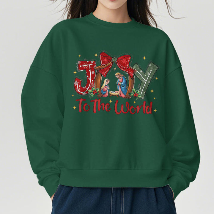 Christianartworkshop Farbiger Stil „Joy To The World“-Krippenszene, Polyester-Sweatshirt mit Fleecefutter