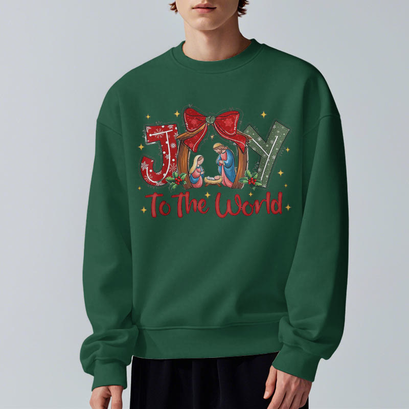 Christianartworkshop Farbiger Stil „Joy To The World“-Krippenszene, Polyester-Sweatshirt mit Fleecefutter