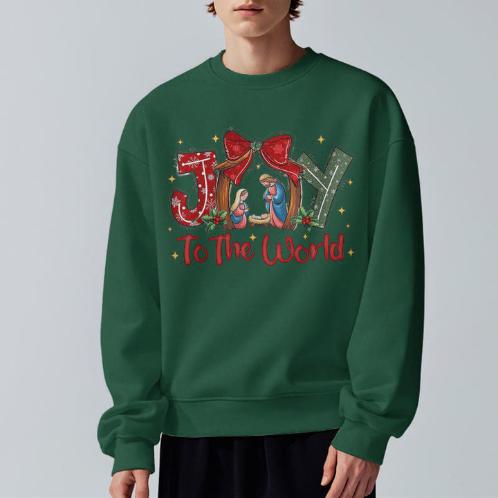 Christianartworkshop Farbiger Stil „Joy To The World“-Krippenszene, Polyester-Sweatshirt mit Fleecefutter
