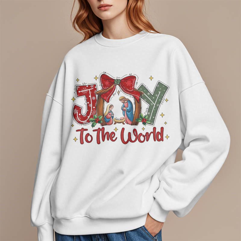 Christianartworkshop Farbiger Stil „Joy To The World“-Krippenszene, Polyester-Sweatshirt mit Fleecefutter