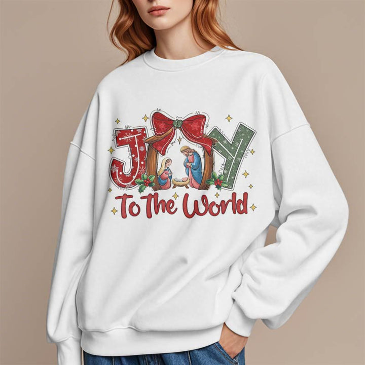 Christianartworkshop Farbiger Stil „Joy To The World“-Krippenszene, Polyester-Sweatshirt mit Fleecefutter