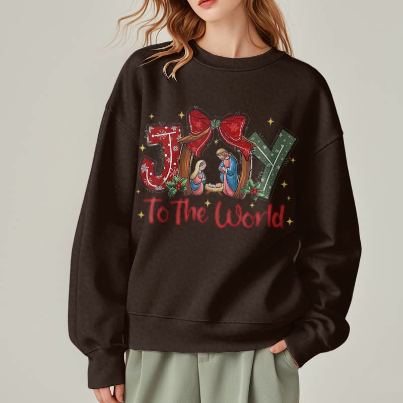 Christianartworkshop Farbiger Stil „Joy To The World“-Krippenszene, Polyester-Sweatshirt mit Fleecefutter