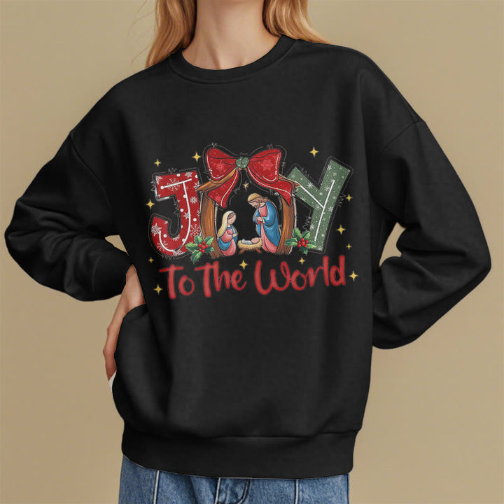 Christianartworkshop Farbiger Stil „Joy To The World“-Krippenszene, Polyester-Sweatshirt mit Fleecefutter