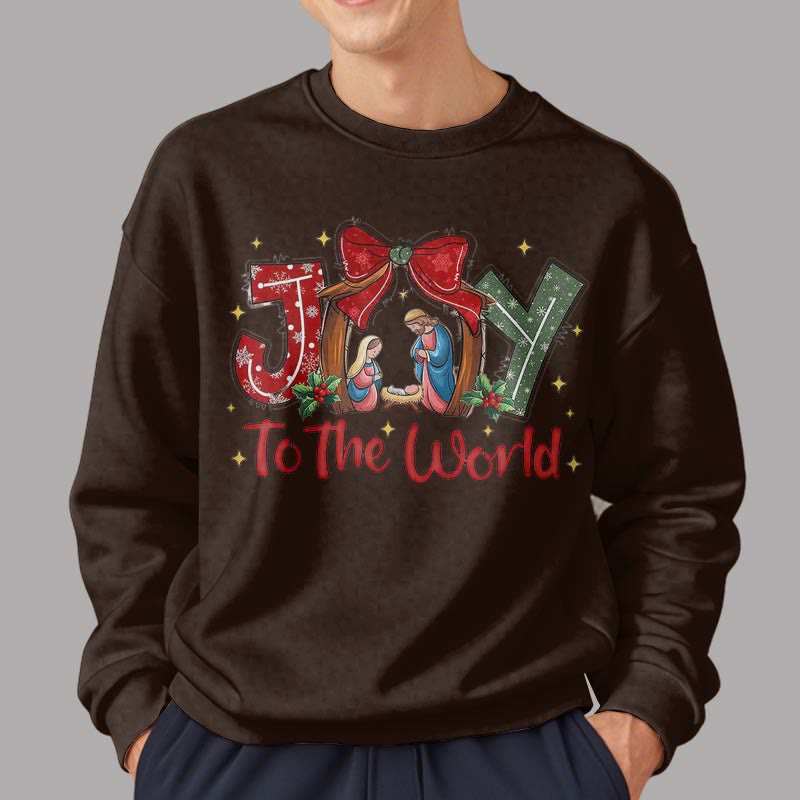Christianartworkshop Farbiger Stil „Joy To The World“-Krippenszene, Polyester-Sweatshirt mit Fleecefutter