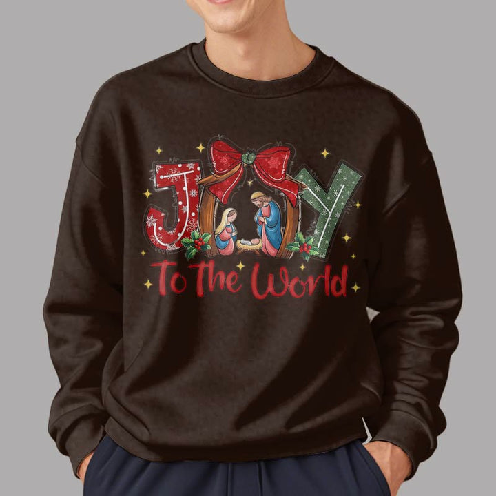 Christianartworkshop Farbiger Stil „Joy To The World“-Krippenszene, Polyester-Sweatshirt mit Fleecefutter