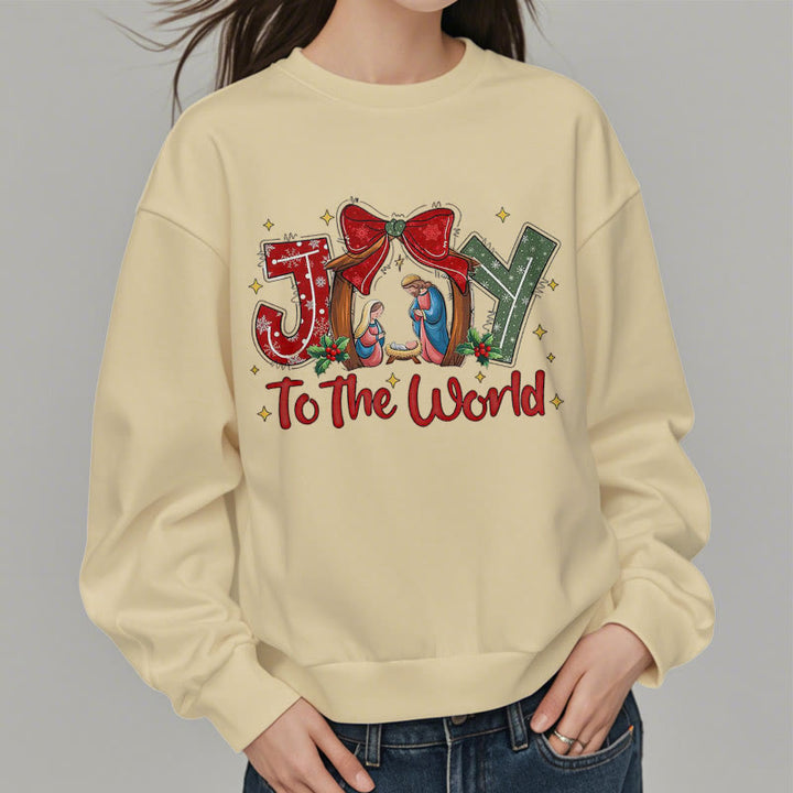 Christianartworkshop Farbiger Stil „Joy To The World“-Krippenszene, Polyester-Sweatshirt mit Fleecefutter