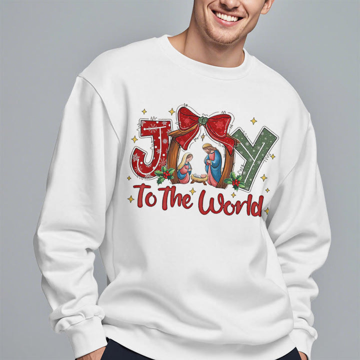 Christianartworkshop Farbiger Stil „Joy To The World“-Krippenszene, Polyester-Sweatshirt mit Fleecefutter