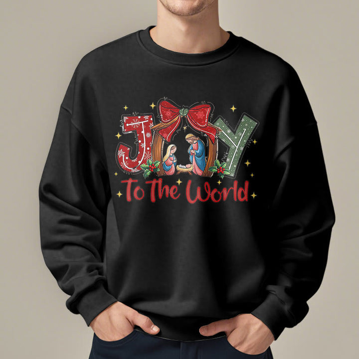 Christianartworkshop Farbiger Stil „Joy To The World“-Krippenszene, Polyester-Sweatshirt mit Fleecefutter