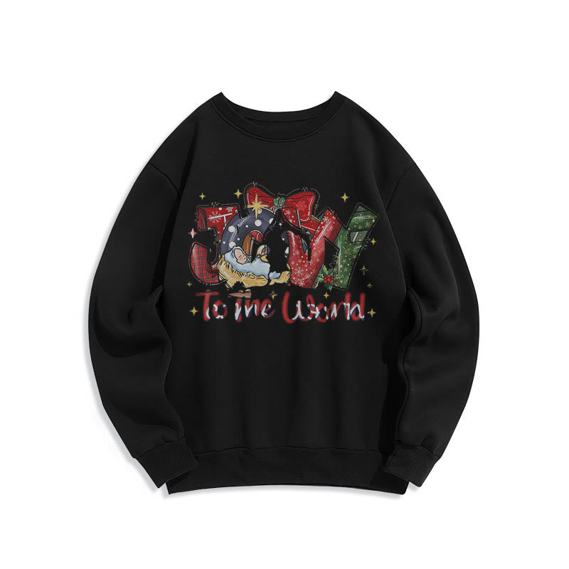 Christianartworkshop Farbiger Stil „Joy To The World“-Krippenszene, Polyester-Sweatshirt mit Fleecefutter