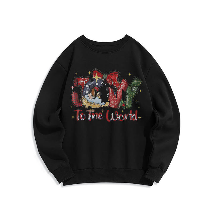 Christianartworkshop Farbiger Stil „Joy To The World“-Krippenszene, Polyester-Sweatshirt mit Fleecefutter