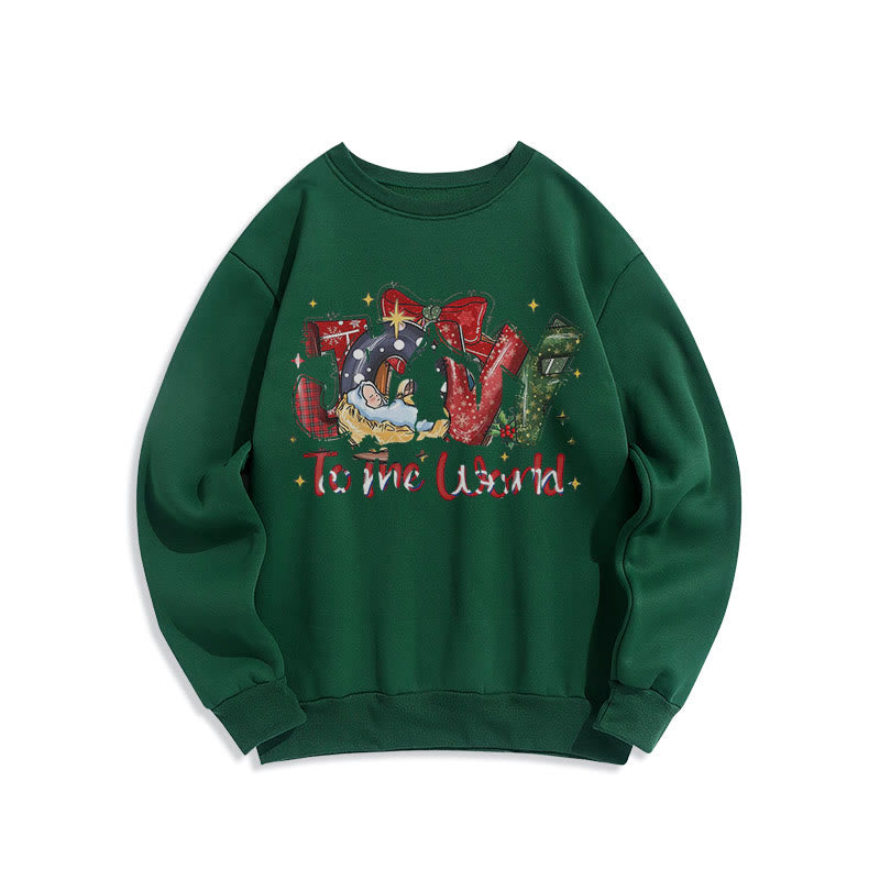 Christianartworkshop Farbiger Stil „Joy To The World“-Krippenszene, Polyester-Sweatshirt mit Fleecefutter