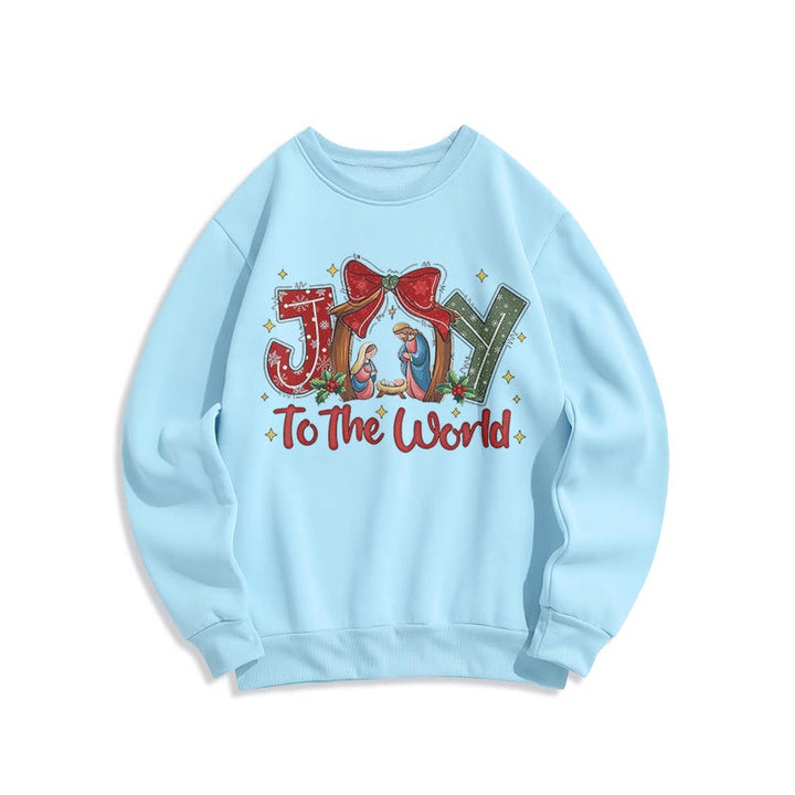 Christianartworkshop Farbiger Stil „Joy To The World“-Krippenszene, Polyester-Sweatshirt mit Fleecefutter
