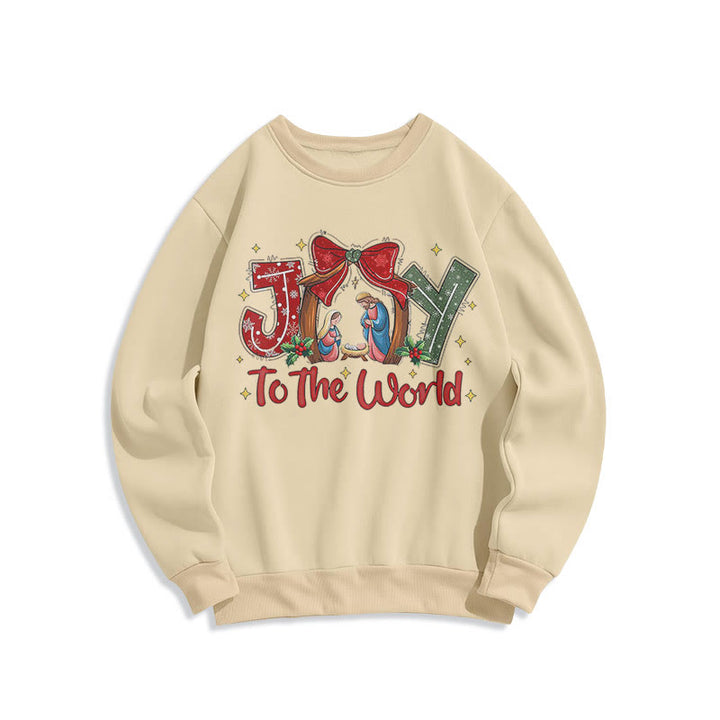 Christianartworkshop Farbiger Stil „Joy To The World“-Krippenszene, Polyester-Sweatshirt mit Fleecefutter