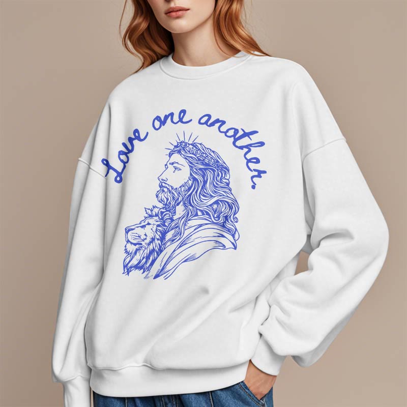 Christianartworkshop Klassischer Stil Love One Another Jesus Polyester-Sweatshirt mit Fleecefutter