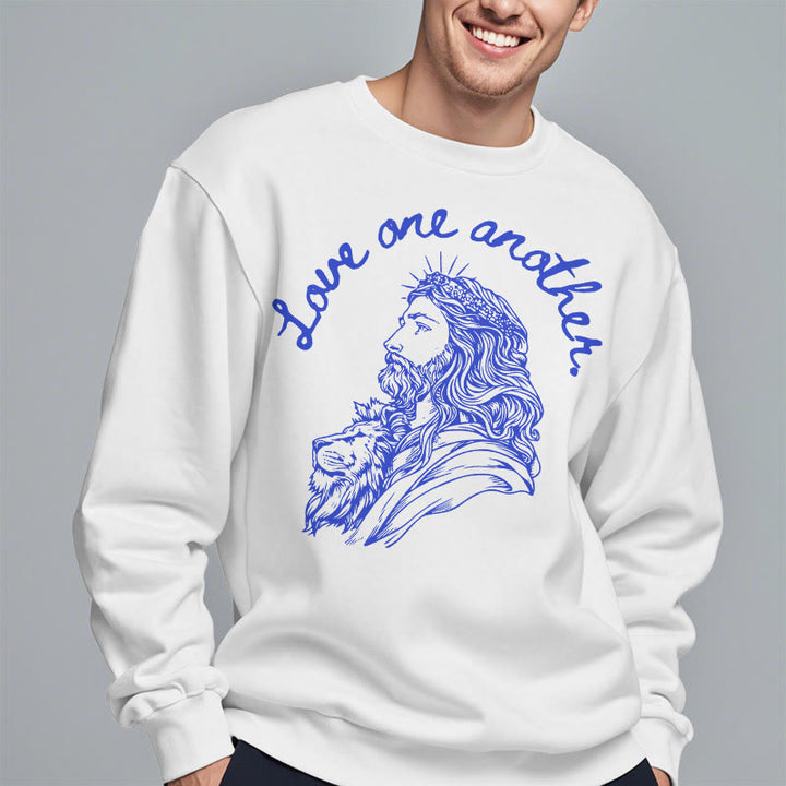 Christianartworkshop Klassischer Stil Love One Another Jesus Polyester-Sweatshirt mit Fleecefutter