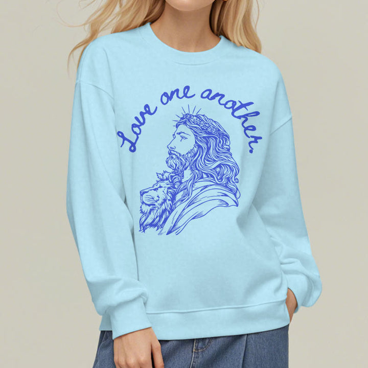 Christianartworkshop Klassischer Stil Love One Another Jesus Polyester-Sweatshirt mit Fleecefutter