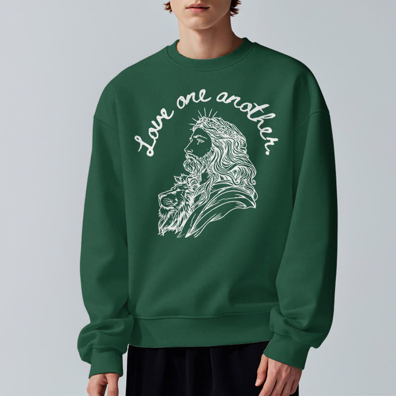 Christianartworkshop Klassischer Stil Love One Another Jesus Polyester-Sweatshirt mit Fleecefutter