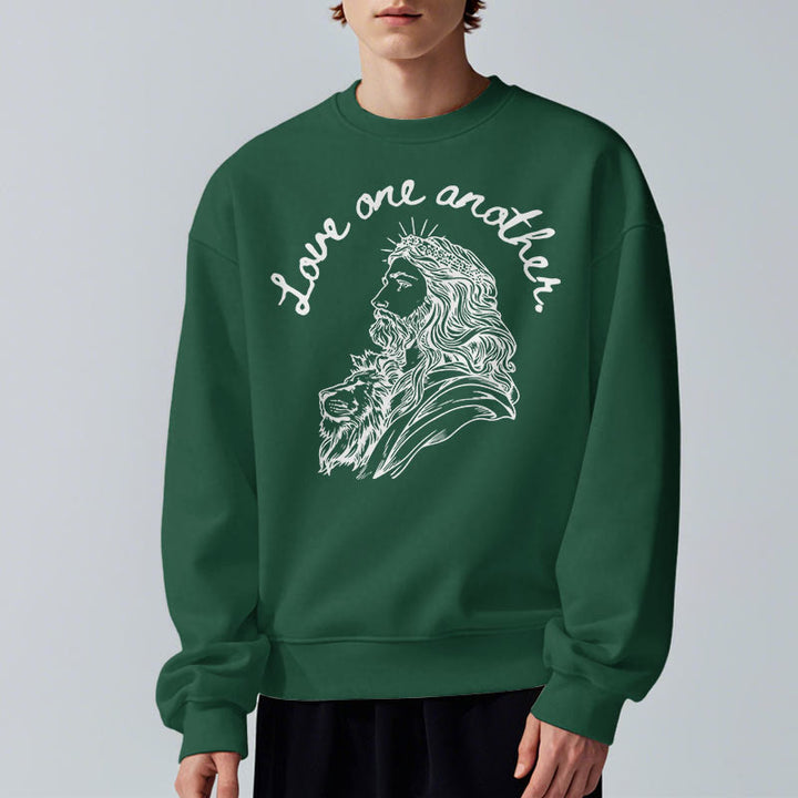 Christianartworkshop Klassischer Stil Love One Another Jesus Polyester-Sweatshirt mit Fleecefutter