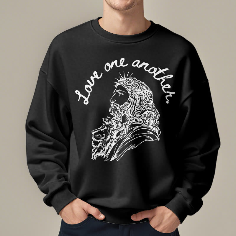 Christianartworkshop Klassischer Stil Love One Another Jesus Polyester-Sweatshirt mit Fleecefutter