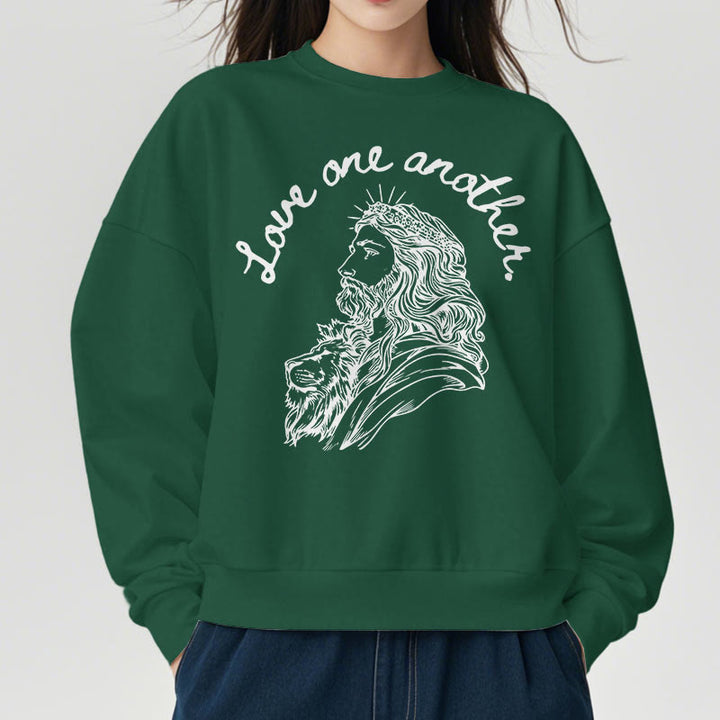 Christianartworkshop Klassischer Stil Love One Another Jesus Polyester-Sweatshirt mit Fleecefutter