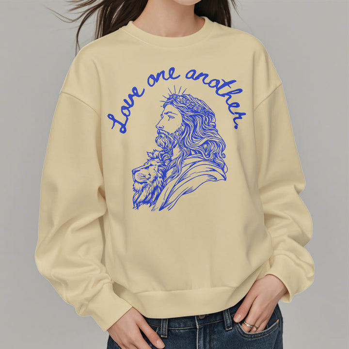 Christianartworkshop Klassischer Stil Love One Another Jesus Polyester-Sweatshirt mit Fleecefutter
