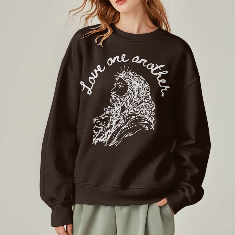 Christianartworkshop Klassischer Stil Love One Another Jesus Polyester-Sweatshirt mit Fleecefutter
