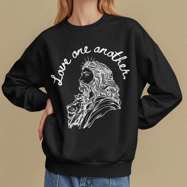 Christianartworkshop Klassischer Stil Love One Another Jesus Polyester-Sweatshirt mit Fleecefutter