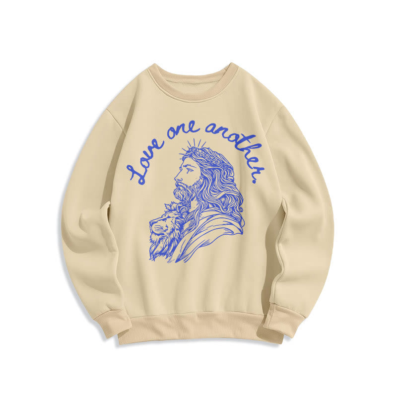 Christianartworkshop Klassisches Sweatshirt „Liebt einander, Jesus“ – Fleecegefüttertes Polyester - Beige - 2XL - image 0