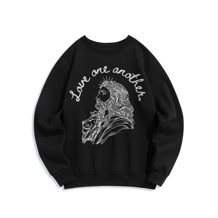 Christianartworkshop Klassischer Stil Love One Another Jesus Polyester-Sweatshirt mit Fleecefutter