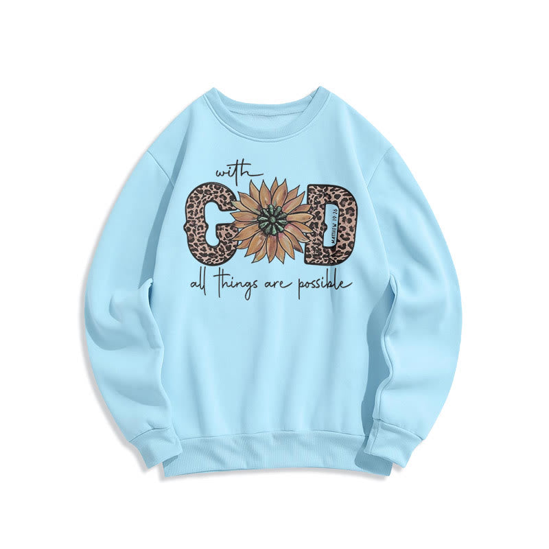 Christianartworkshop Zitat-Stil Mit Gott ist alles möglich Fleecegefüttertes Polyester-Sweatshirt - Blau - 2XL - image 0
