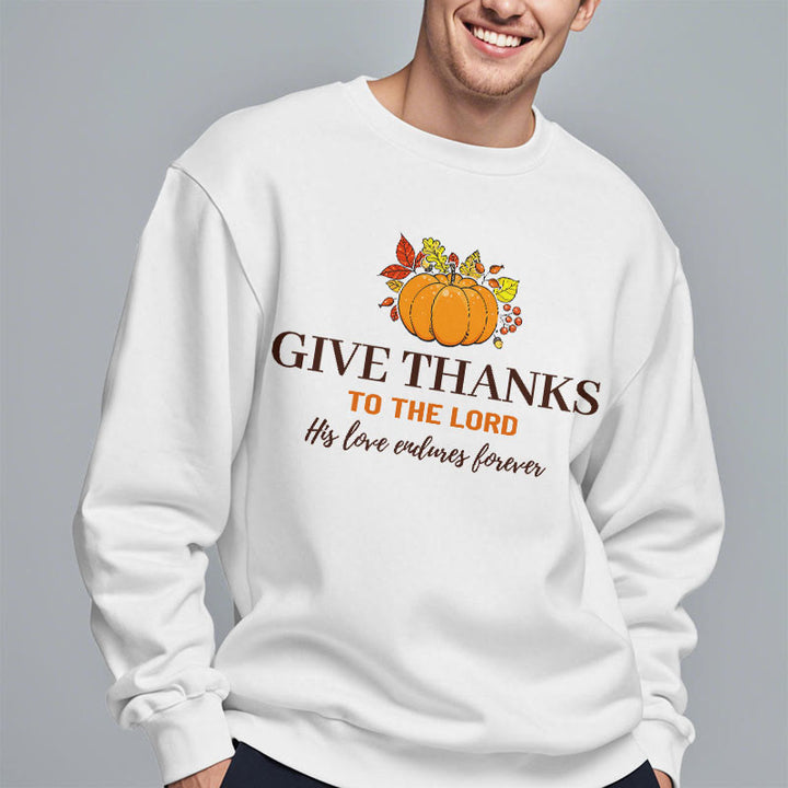 Christianartworkshop Moderner Stil „Give Thanks to the Lord“ Kürbis-Sweatshirt aus Polyester mit Fleecefutter