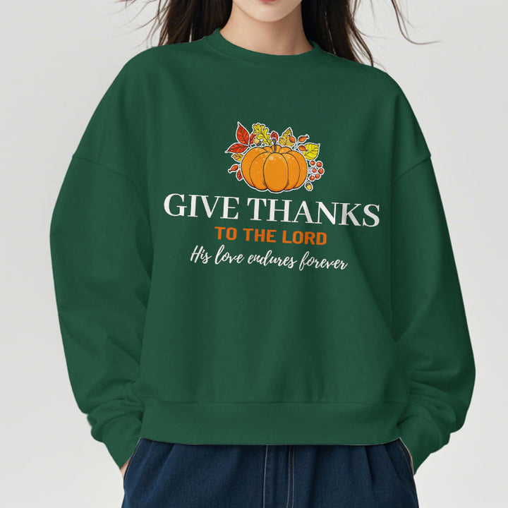 Christianartworkshop Moderner Stil „Give Thanks to the Lord“ Kürbis-Sweatshirt aus Polyester mit Fleecefutter