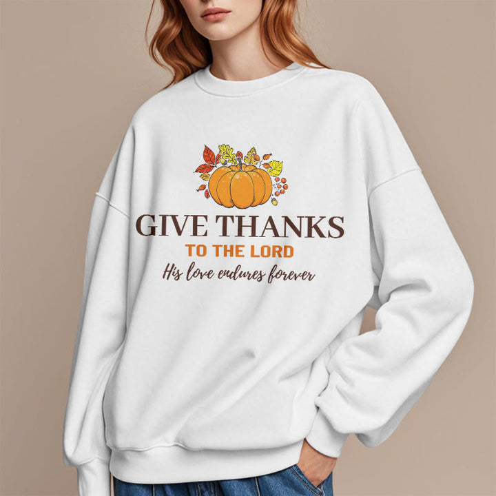 Christianartworkshop Moderner Stil „Give Thanks to the Lord“ Kürbis-Sweatshirt aus Polyester mit Fleecefutter