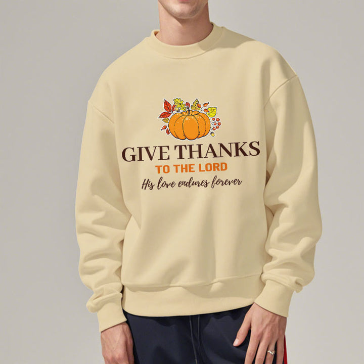 Christianartworkshop Moderner Stil „Give Thanks to the Lord“ Kürbis-Sweatshirt aus Polyester mit Fleecefutter