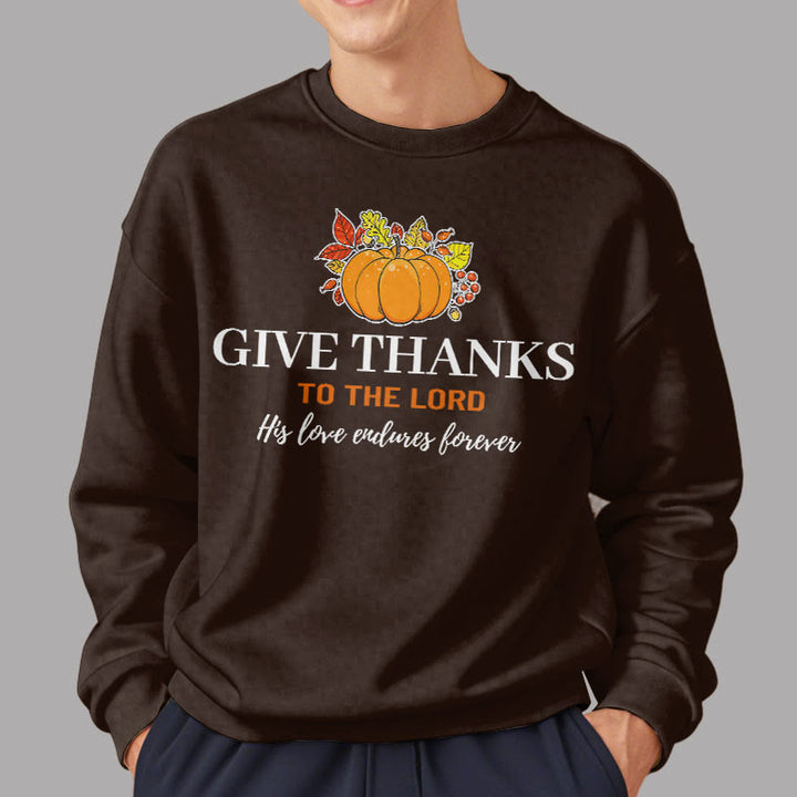 Christianartworkshop Moderner Stil „Give Thanks to the Lord“ Kürbis-Sweatshirt aus Polyester mit Fleecefutter
