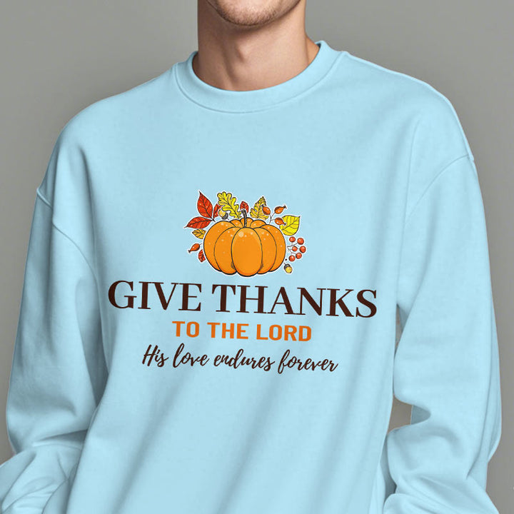 Christianartworkshop Moderner Stil „Give Thanks to the Lord“ Kürbis-Sweatshirt aus Polyester mit Fleecefutter