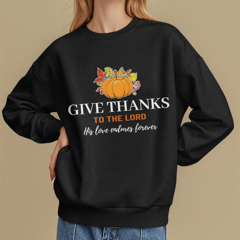 Christianartworkshop Moderner Stil „Give Thanks to the Lord“ Kürbis-Sweatshirt aus Polyester mit Fleecefutter