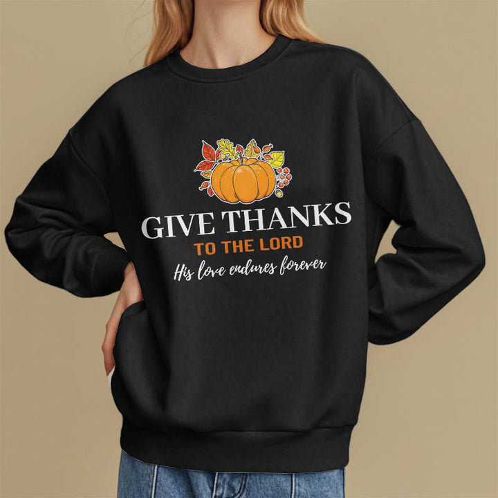 Christianartworkshop Moderner Stil „Give Thanks to the Lord“ Kürbis-Sweatshirt aus Polyester mit Fleecefutter