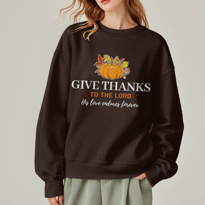 Christianartworkshop Moderner Stil „Give Thanks to the Lord“ Kürbis-Sweatshirt aus Polyester mit Fleecefutter