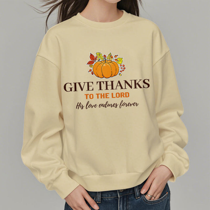 Christianartworkshop Moderner Stil „Give Thanks to the Lord“ Kürbis-Sweatshirt aus Polyester mit Fleecefutter