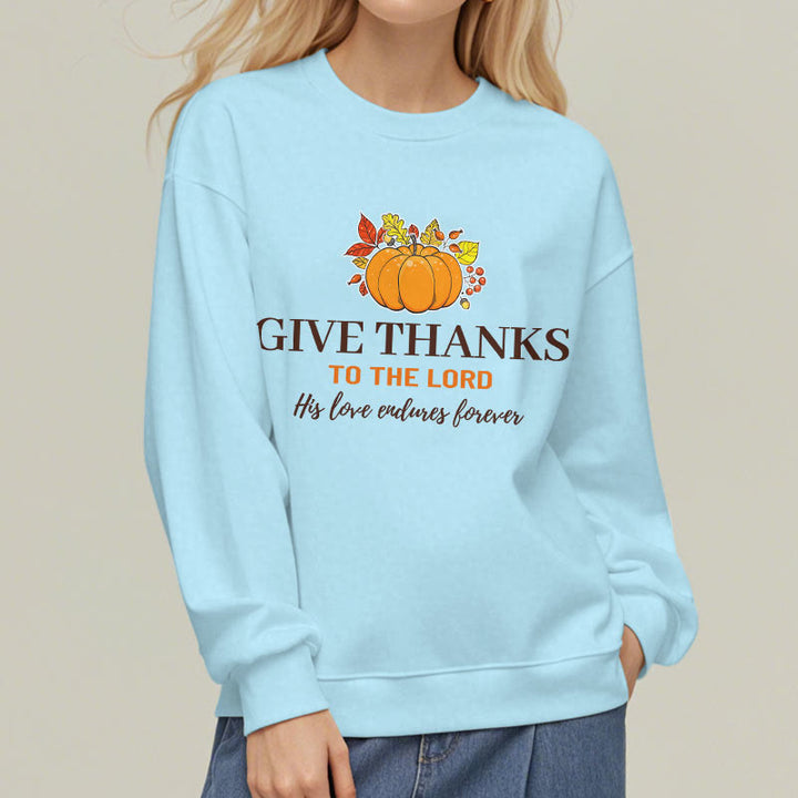 Christianartworkshop Moderner Stil „Give Thanks to the Lord“ Kürbis-Sweatshirt aus Polyester mit Fleecefutter