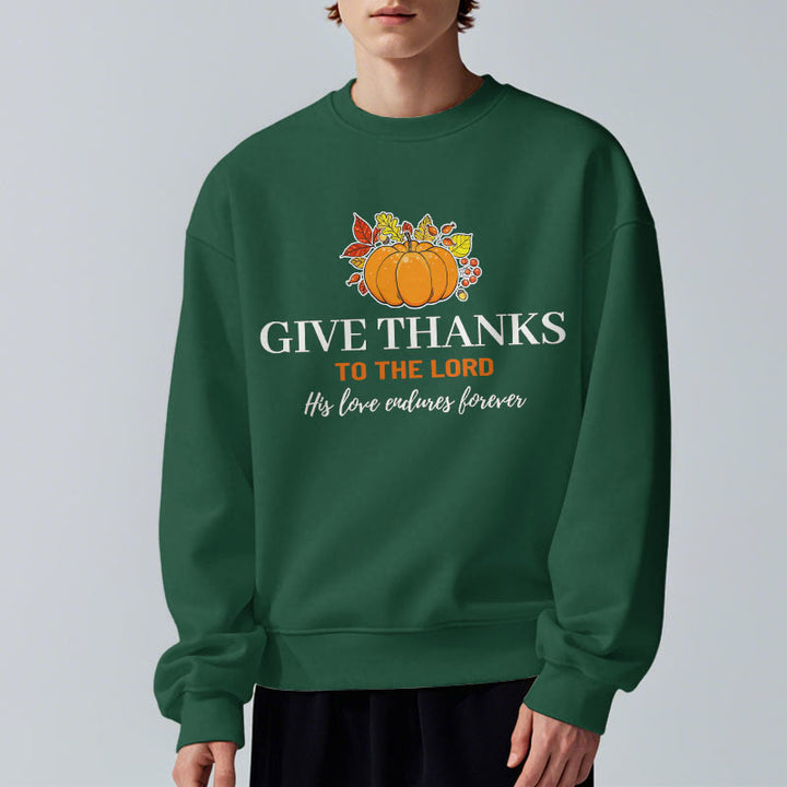 Christianartworkshop Moderner Stil „Give Thanks to the Lord“ Kürbis-Sweatshirt aus Polyester mit Fleecefutter