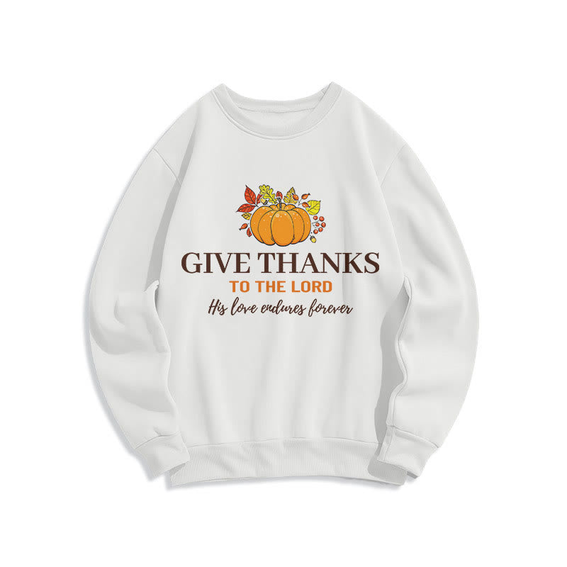 Christianartworkshop Moderner Stil „Give Thanks to the Lord“ Kürbis-Sweatshirt aus Polyester mit Fleecefutter