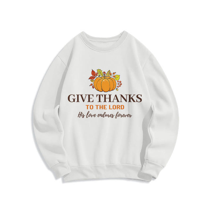 Christianartworkshop Moderner Stil „Give Thanks to the Lord“ Kürbis-Sweatshirt aus Polyester mit Fleecefutter
